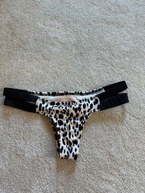 Victoria's Secret Leopard Print Thong Bikini Bottom in Black and Cream